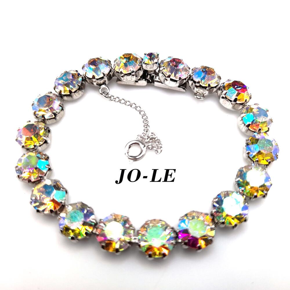 Vintage JO-LE AB Rhinestone Tennis Bracelet Silver Tone 6.75 Inch